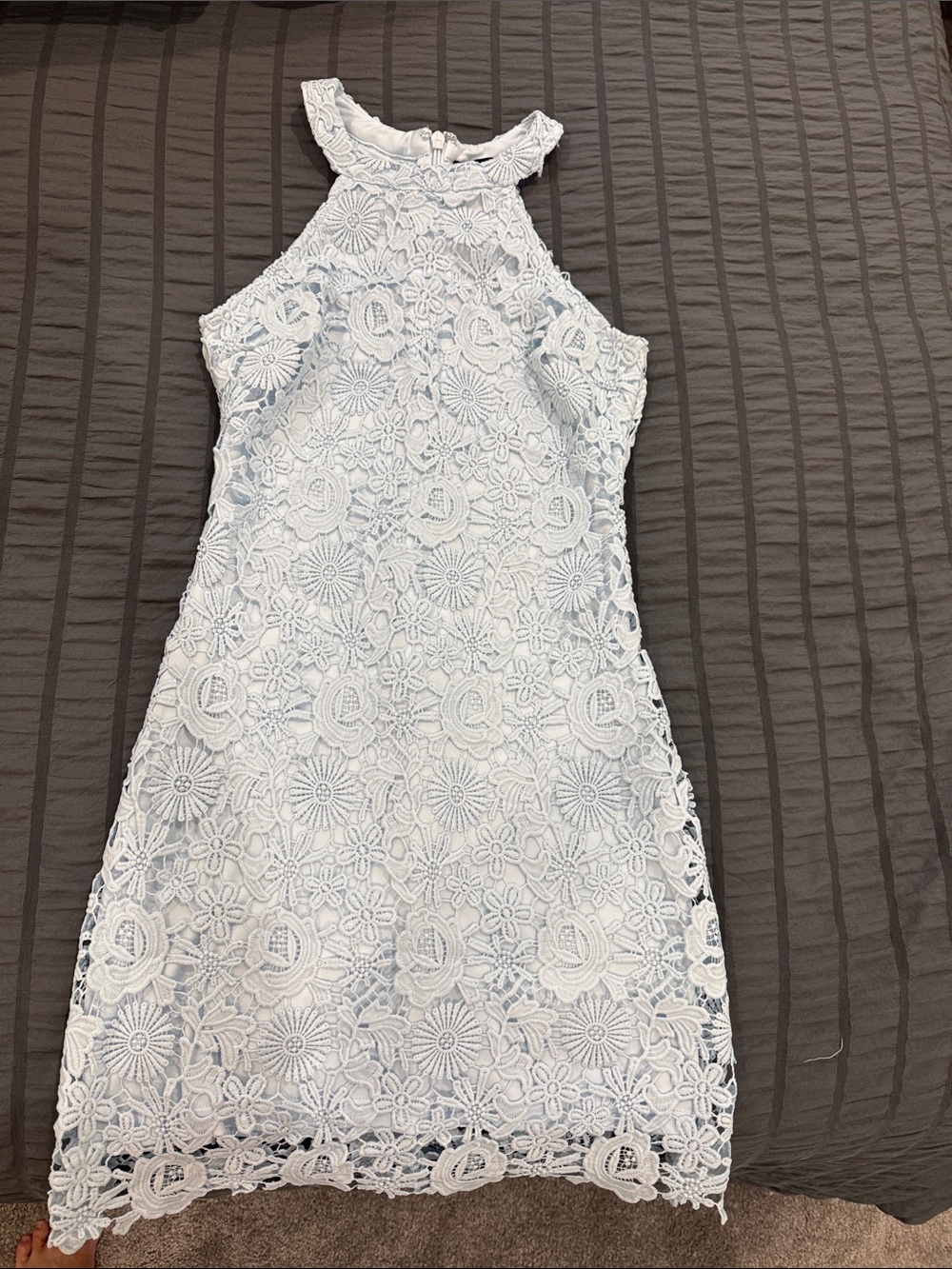 Lulu's Pale Blue Floral Lace Halter Mini Dress